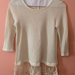 White/off White Knit Sweater with lace